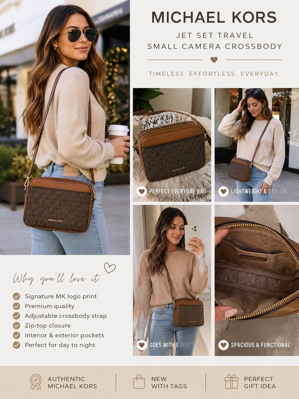 🔥 Michael Kors Jet Set Travel Small Camera Crossbody Brown NWT 🔥